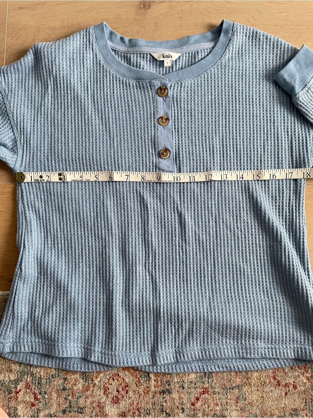 KNIX Light Blue Waffle Knit Henley Top - Picture 5 of 6